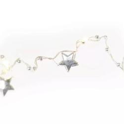 Božična veriga srebrna zvezdice, 20 LED, 1,9 m, 2x AA, notranji, topla bela