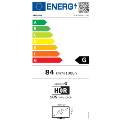 Energijska nalepka EU za Philips 55OLED811/12 OLED televizor z energijskim razredom G, porabo 84 kWh/1000 h in diagonalo 55 palcev.