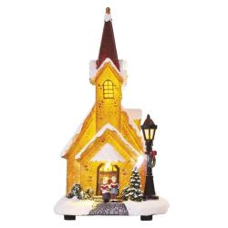 LED zasnežena božična cerkev, 26 cm, 3× AA, notranja, topla bela