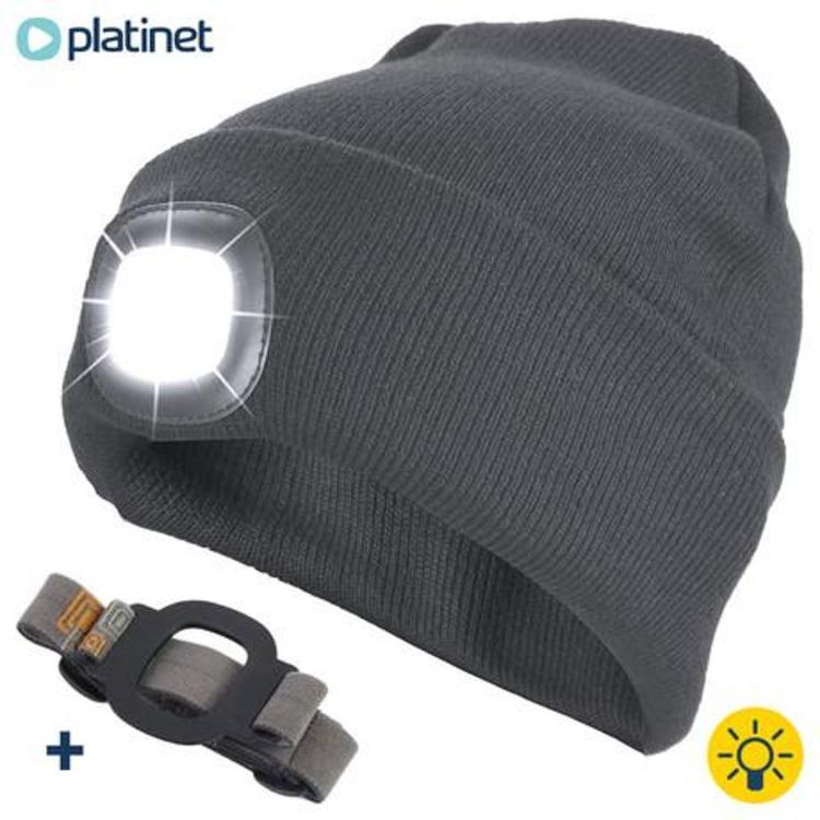 Kapa PLATINET z LED lučko + naglavni trak, Unisex, siva_1