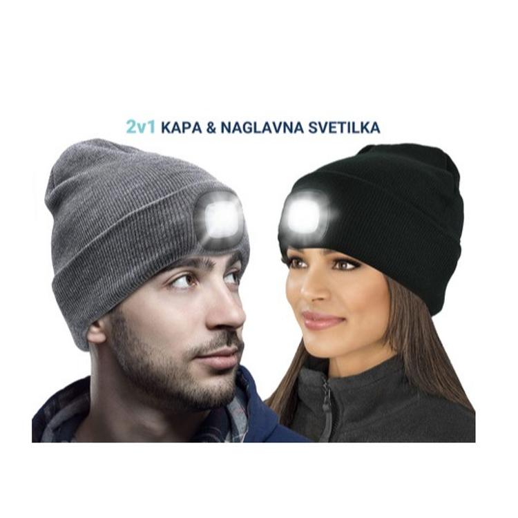 Kapa PLATINET z LED lučko + naglavni trak, Unisex, siva_4