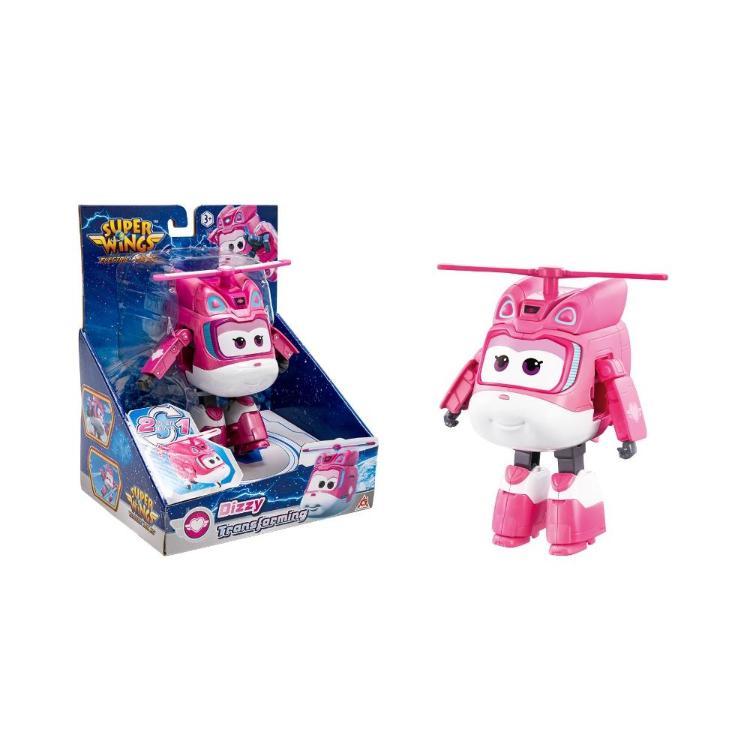 Transformirajoča figura Dizzy Electric iz Super Wings, ki se iz helikopterja spremeni v robota, primerna za otroke 3+.