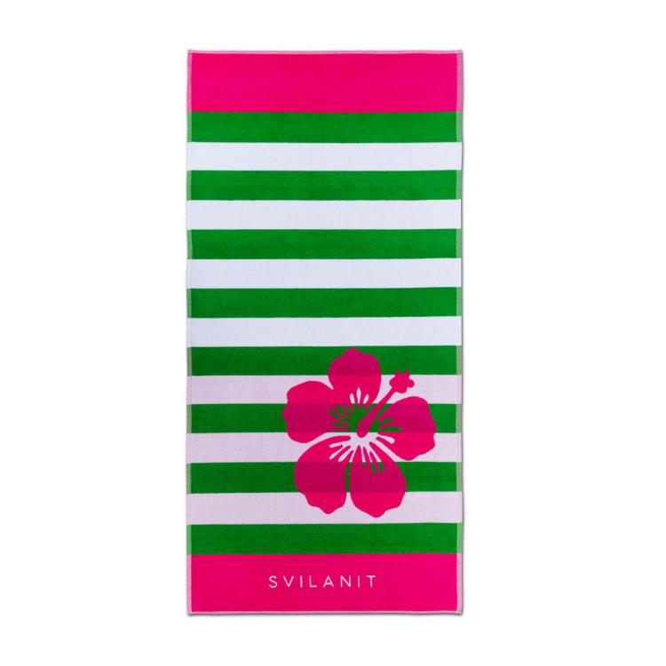 Plažna brisača Svilanit Tropic 80 x 160 cm, bela-zelena-roza