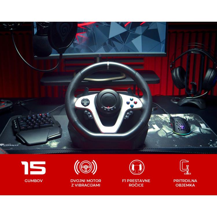 Igralni volan GENESIS SEABORG 400, PC/PS4/PS3/Nintendo Switch/XBOX One/XBOX 360, vibriranje, F1 prestave, nastavljivo vrtenje_1