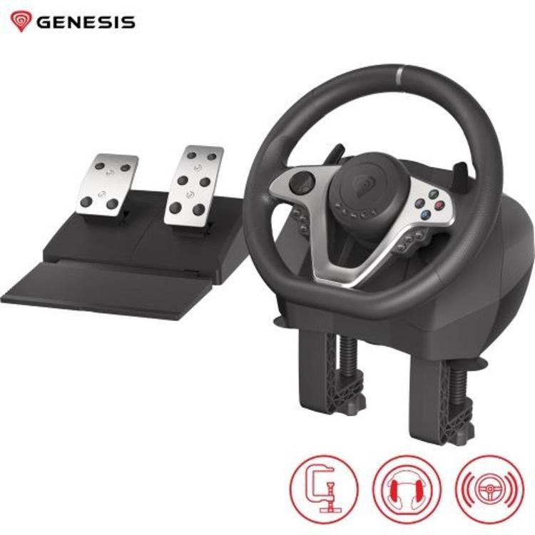 Igralni volan GENESIS SEABORG 400, PC/PS4/PS3/Nintendo Switch/XBOX One/XBOX 360, vibriranje, F1 prestave, nastavljivo vrtenje