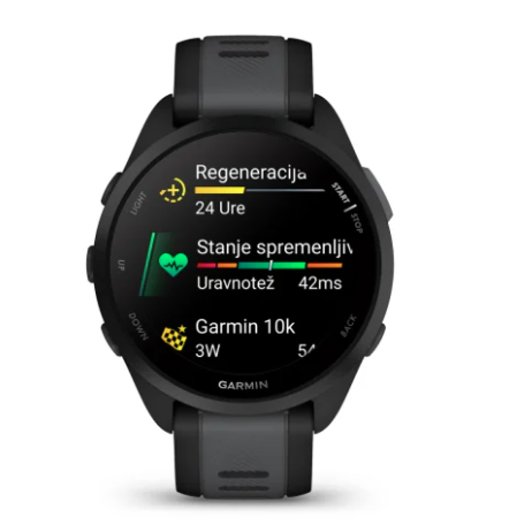 Pametna ura Garmin Forerunner 165, črn/skrilasto siv