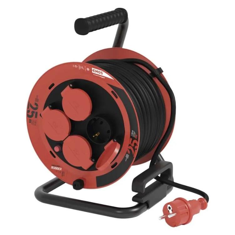 Zunanji kolutni podaljšek Emos 25 m / 4 vtičnice / 230V/400V / 1,0 mm2