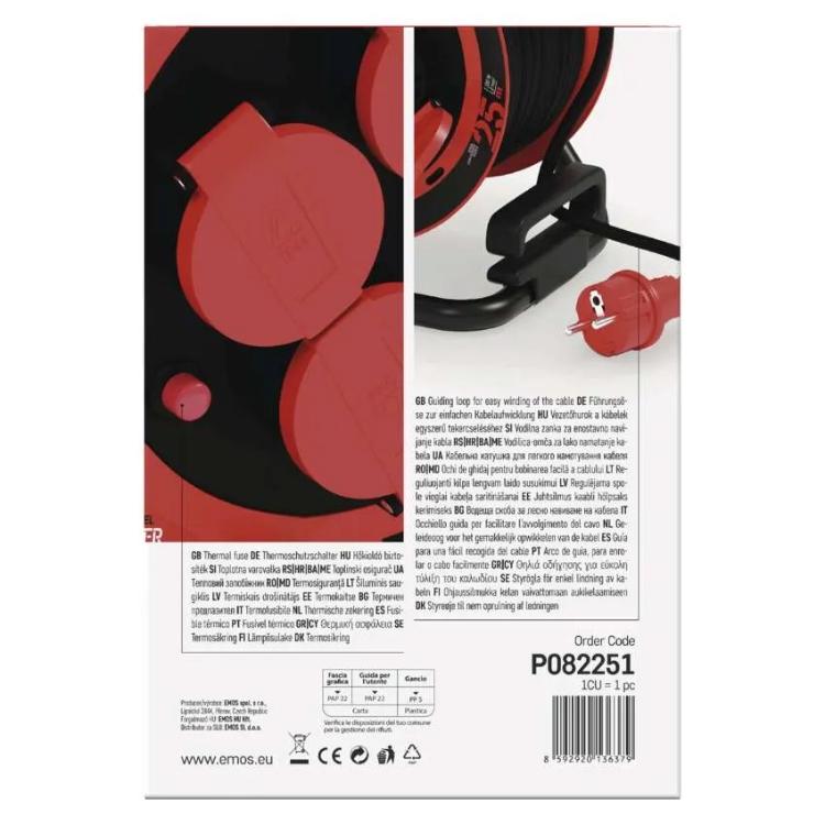 Zunanji kolutni podaljšek Emos 25 m / 4 vtičnice / 230V/400V / 1,0 mm2
