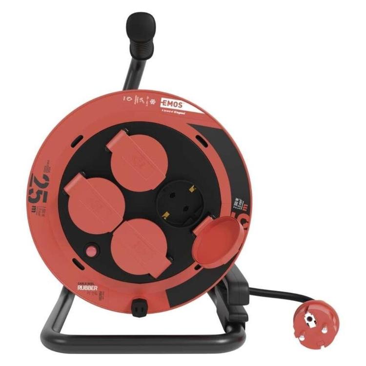 Zunanji kolutni podaljšek Emos 25 m / 4 vtičnice / 230V/400V / 1,0 mm2