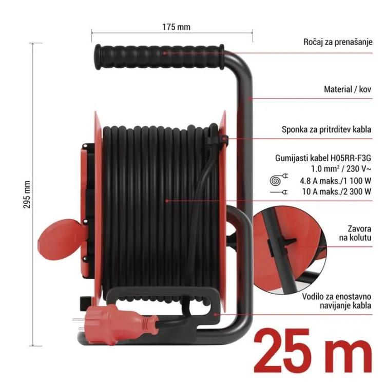 Zunanji kolutni podaljšek Emos 25 m / 4 vtičnice / 230V/400V / 1,0 mm2