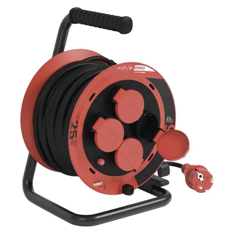 Zunanji kolutni podaljšek Emos 25 m / 4 vtičnice / 230V/400V / 1,0 mm2