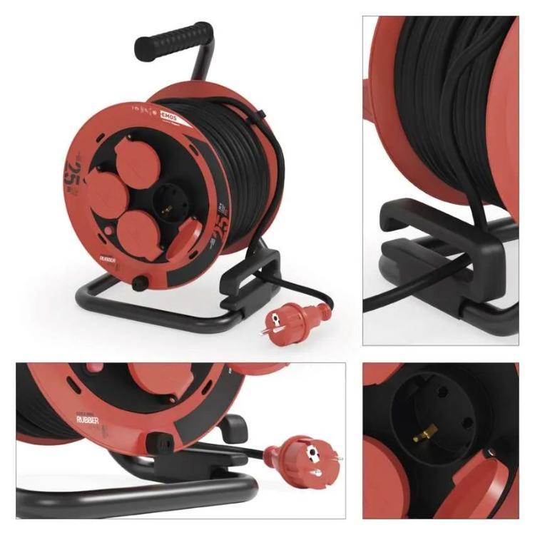 Zunanji kolutni podaljšek Emos 25 m / 4 vtičnice / 230V/400V / 1,0 mm2