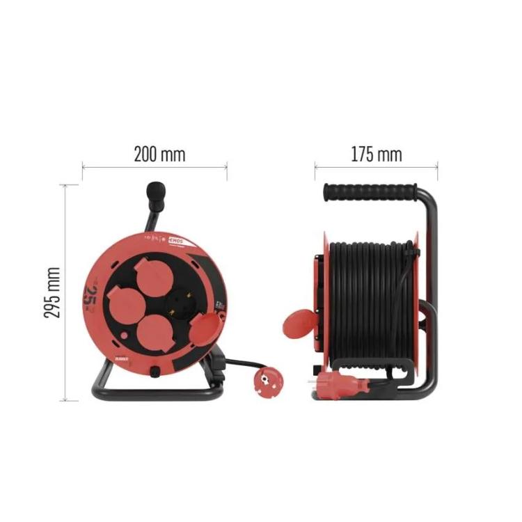 Zunanji kolutni podaljšek Emos 25 m / 4 vtičnice / 230V/400V / 1,0 mm2