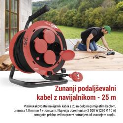 Zunanji kolutni podaljšek Emos 25 m / 4 vtičnice / 230V/400V / 1,0 mm2