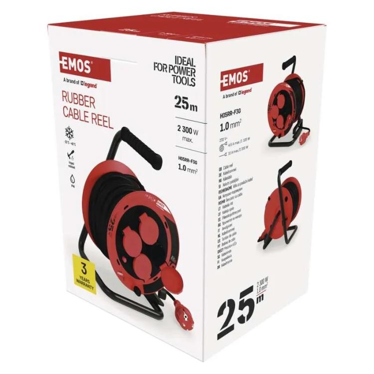 Zunanji kolutni podaljšek Emos 25 m / 4 vtičnice / 230V/400V / 1,0 mm2