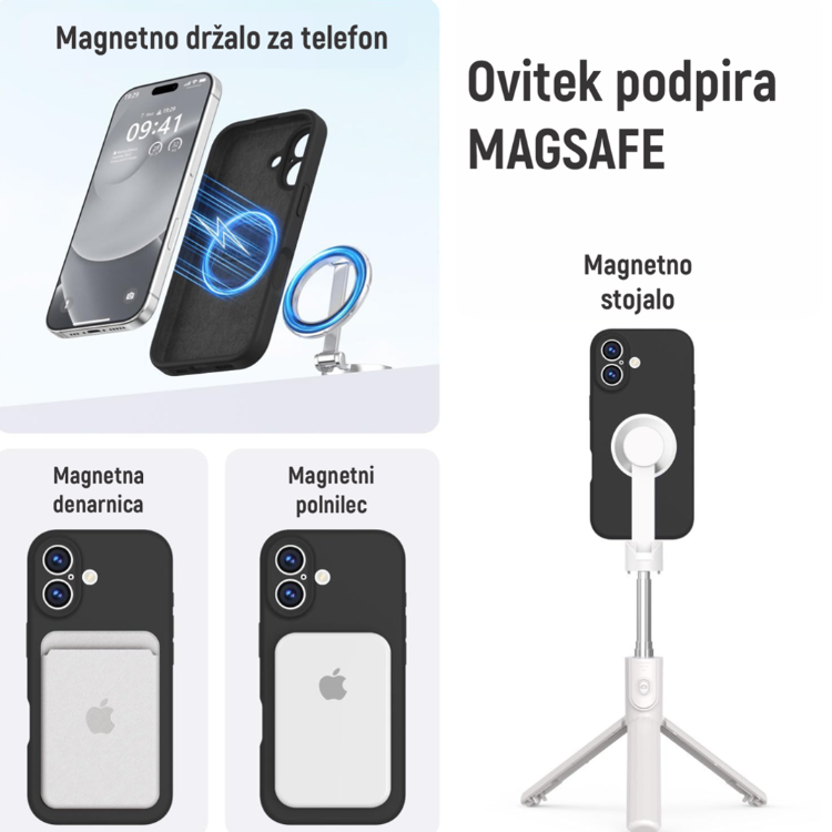 Ovitek N‑Soft Magnetic za Apple iPhone 17 s podporo MagSafe, združljiv z magnetnimi polnilniki, držali in dodatki.