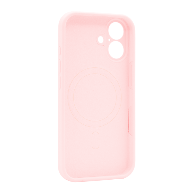 Roza silikonski ovitek N‑Soft Magnetic za Apple iPhone 17 z vgrajenim MagSafe magnetnim obročem in mehkim mat zaključkom.