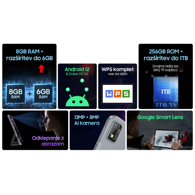 Tablični računalnik BlackView TAB 16, 11", 4G-LTE, 8GB + 256GB, IPS FullHD+, arctic
