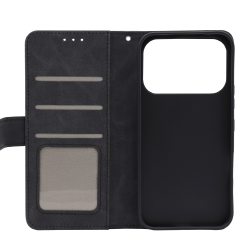Črna preklopna torbica za Honor 600 Pro z magnetnim zapiranjem, notranjim TPU ohišjem, režami za kartice in funkcijo stojala nudi celovito zaščito in praktično uporabo.