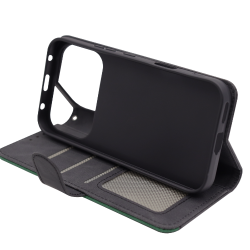 Črna preklopna torbica za Honor 600 Pro z magnetnim zapiranjem, notranjim TPU ohišjem, režami za kartice in funkcijo stojala nudi celovito zaščito in praktično uporabo.