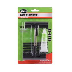 Komplet za popravilo tubeless pnevmatik Slime z orodjema, 5 gumijastimi čepi in lepilom Plug Bond.