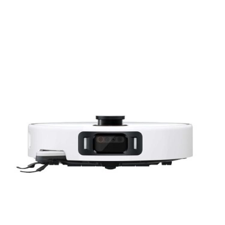 Stranski pogled Xiaomi robotskega sesalnika z izpostavljenim sprednjim senzorjem za zaznavanje ovir, LiDAR kupolo in nizkim profilom ohišja