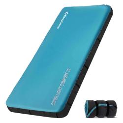 Spalna podloga KingCamp Super Light Comfort 10 razprta na belem ozadju z zloženo obliko ob strani.