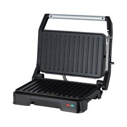 Kontaktni žar 850W SH-9103 v odprtem položaju z dvignjenim pokrovom in nelepljivima rebrastima ploščama.