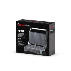 Copilot said:  Embalaža kontaktnega žara 850W SH-9103 SwissHome PETIT z odprtim žarom, tehničnimi podatki in prikazom izdelka.
