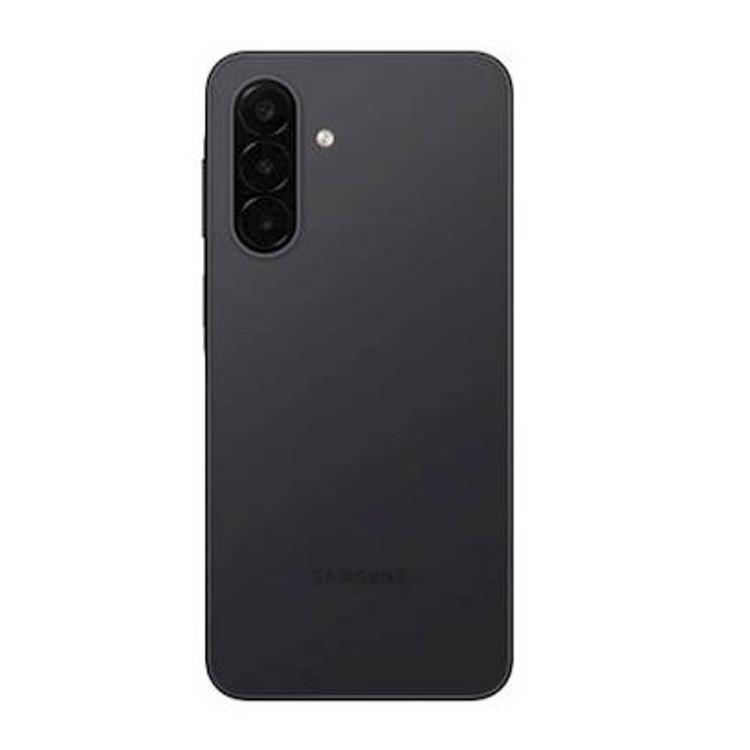 Zadnja stran črnega Samsung Galaxy A18 LTE z navpično trojno kamero in LED-bliskavico.