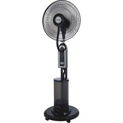 Stoječi ventilator Linea z razpršilcem vode, črna izvedba z vgrajenim rezervoarjem in upravljalno ploščo, na kolesih.