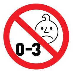 Opozorilni znak "0–3", ki označuje, da izdelek ni primeren za otroke, mlajše od 3 let.