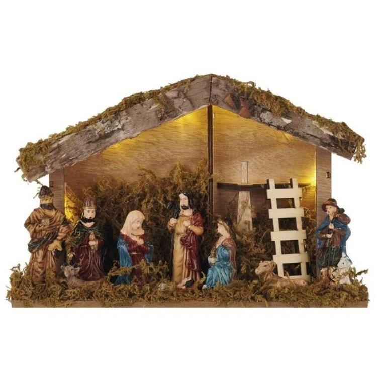 LED božične jaslice, 17 cm, 2x AA, notranje, topla bela
