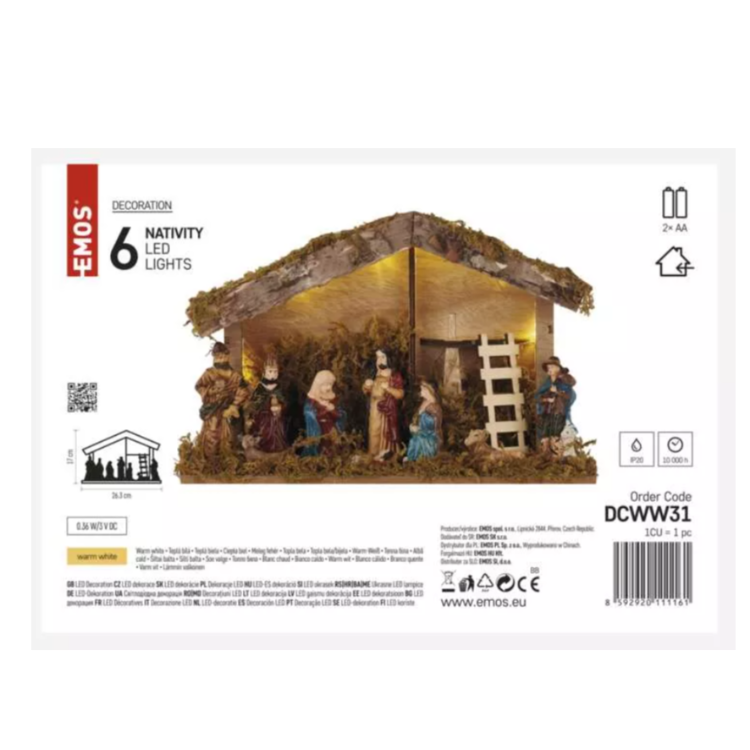 LED božične jaslice, 17 cm, 2x AA, notranje, topla bela_2