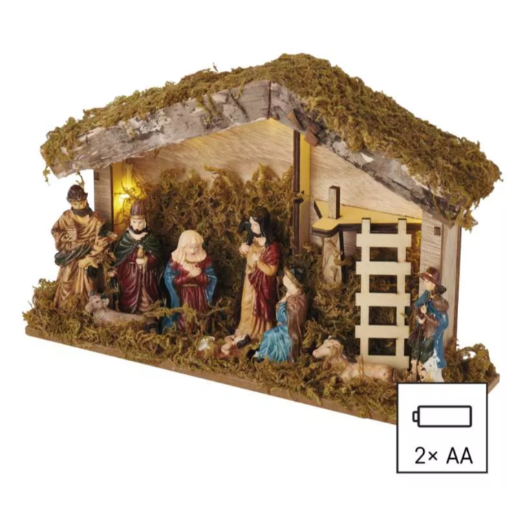 LED božične jaslice, 17 cm, 2x AA, notranje, topla bela_1