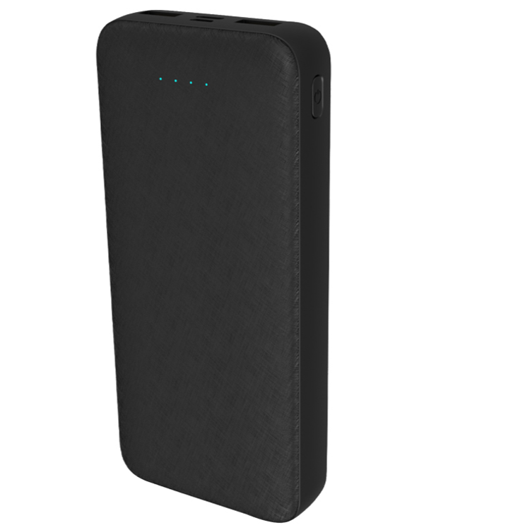 Prenosna baterija Platinet črne barve z LED indikatorjem, pokončen pogled.