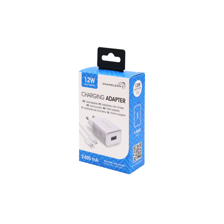 Hišni polnilec, 12W (2,4A), USB izhod, s kablom USB na MicroUSB
