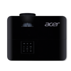Acer črn projektor z velikim sprednjim objektivom, rešetkami za hlajenje in zgornjo kontrolno ploščo.
