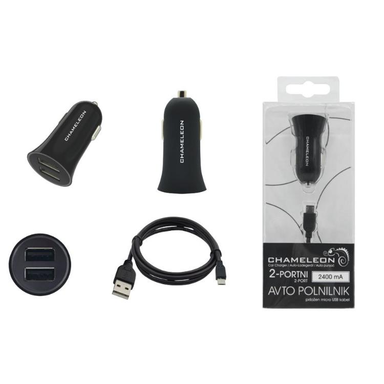 Avto polnilnik - Chameleon 2-portni (2,4A) z MicroUSB kablom (MSH-SC-106)_1