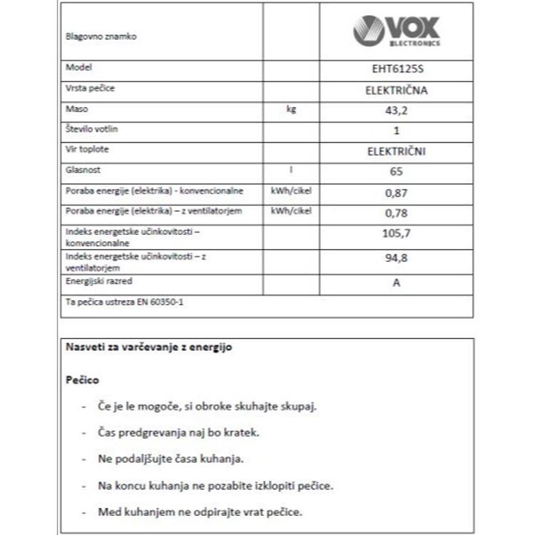 Električni štedilnik VOX EHT 6125 S, 4x elektrika