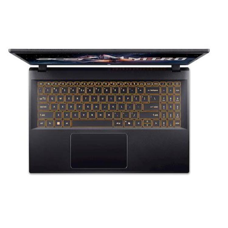 Acer Nitro V 15 ANV15-52-75HZ Core 7 240H/16GB/SSD 1TB/15,6'' FHD IPS 165Hz/RTX 5050/NoOS, pogled od zgoraj na osvetljeno tipkovnico.