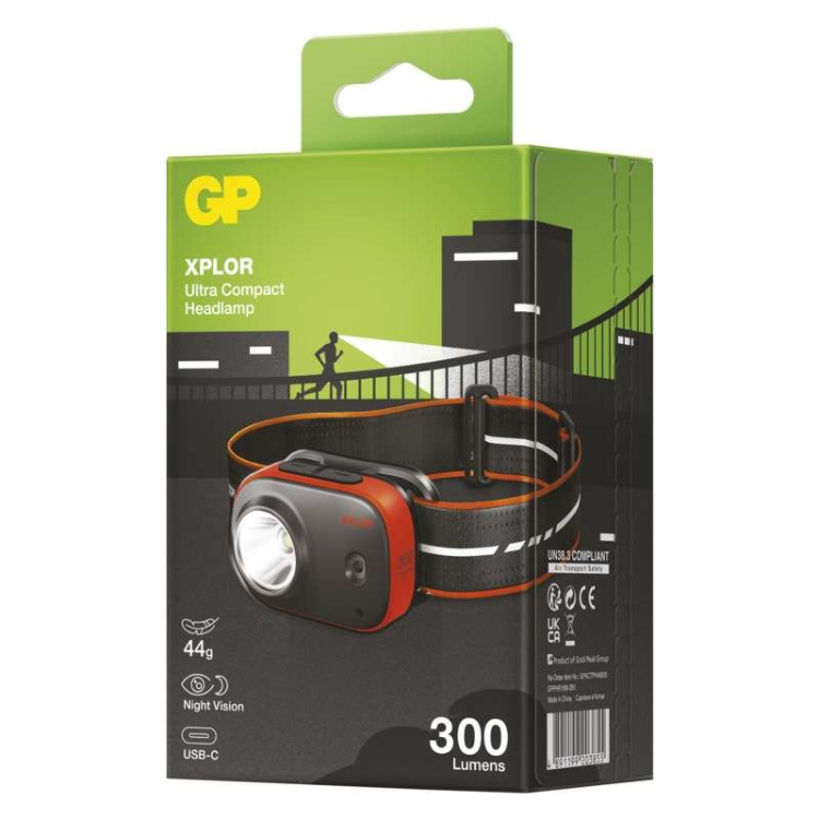Naglavna polnilna LED svetilka GP Xplor PHR16, 300 lm