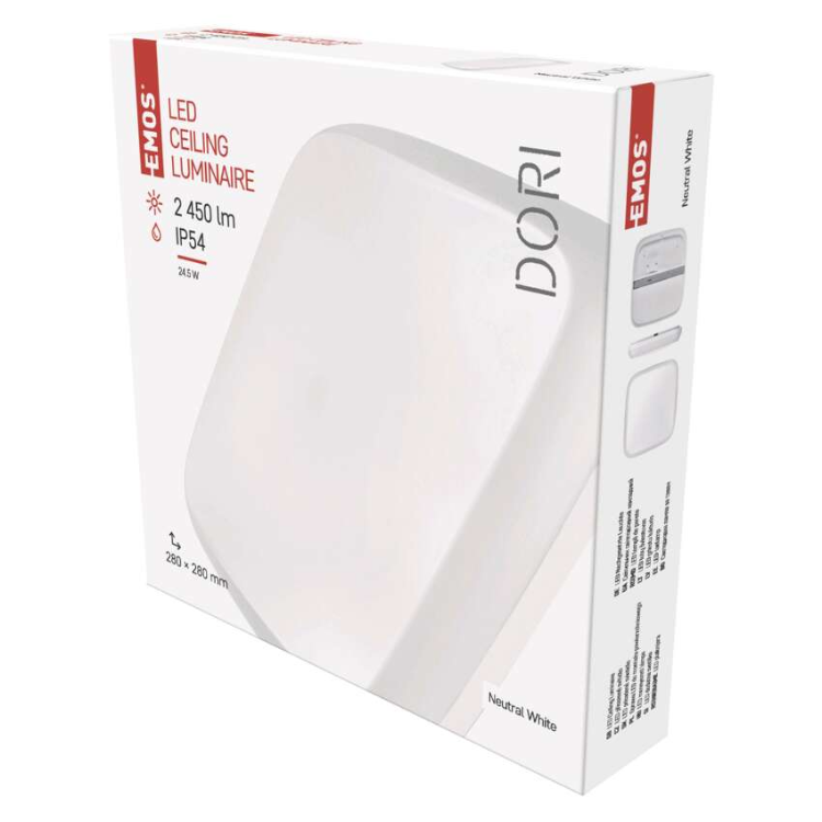 Nadometno LED svetilo Emos DORI, kvadratno, 24,5W, IP54, nevtralno bela