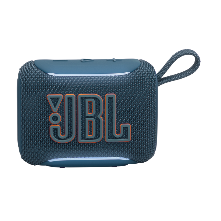 JBL GO5 moder kompakten zvočnik spredaj z velikim logotipom na mreži