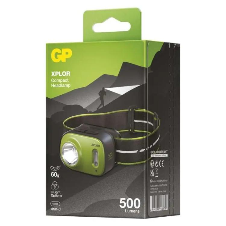 Naglavna polnilna LED svetilka GP Xplor PHR17, 500 lm