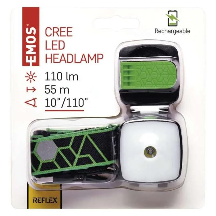 Naglavna polnilna LED svetilka Emos 3W CREE+SMD,110 lm,55m,Li-Pol 850
