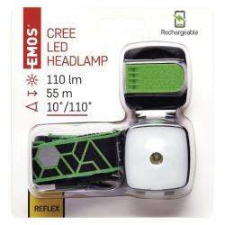 Naglavna polnilna LED svetilka Emos 3W CREE+SMD,110 lm,55m,Li-Pol 850