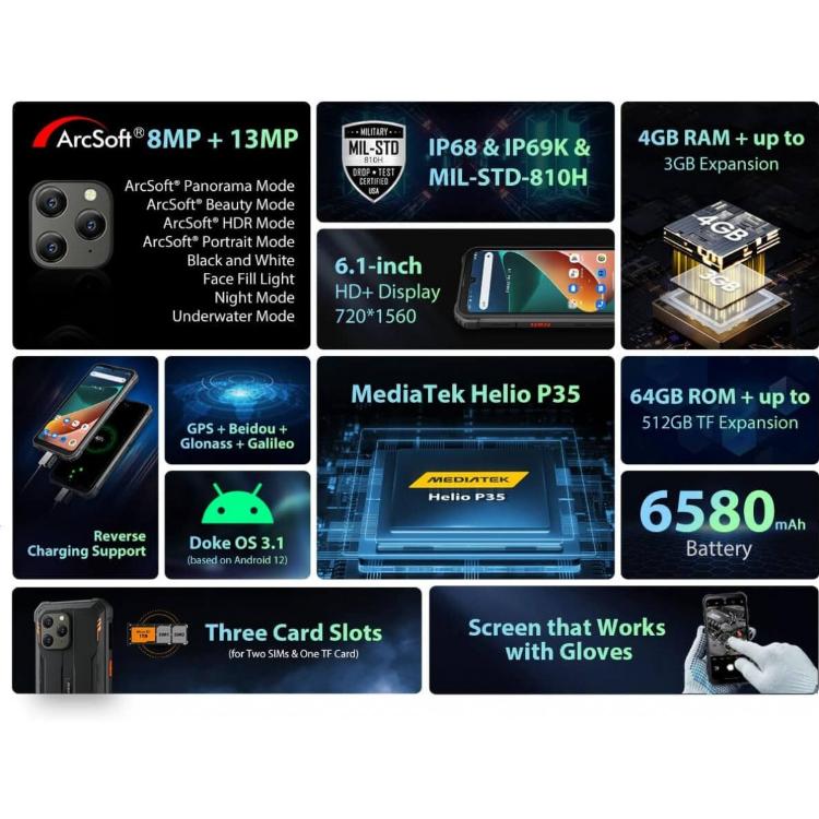 Pametni robustni telefon Blackview BV5300 PRO, 4/64 GB, oranžen