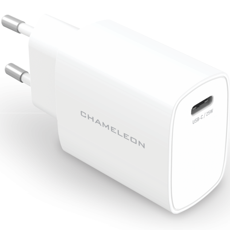 Bel Chameleon 25 W GaN hišni polnilnik z USB‑C izhodom, kompaktnim ohišjem in podporo hitremu polnjenju.