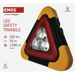EMOS LED varnostni trikotnik z močjo 350 lm, dosegom 20 m in vidnostjo 1.000 m.